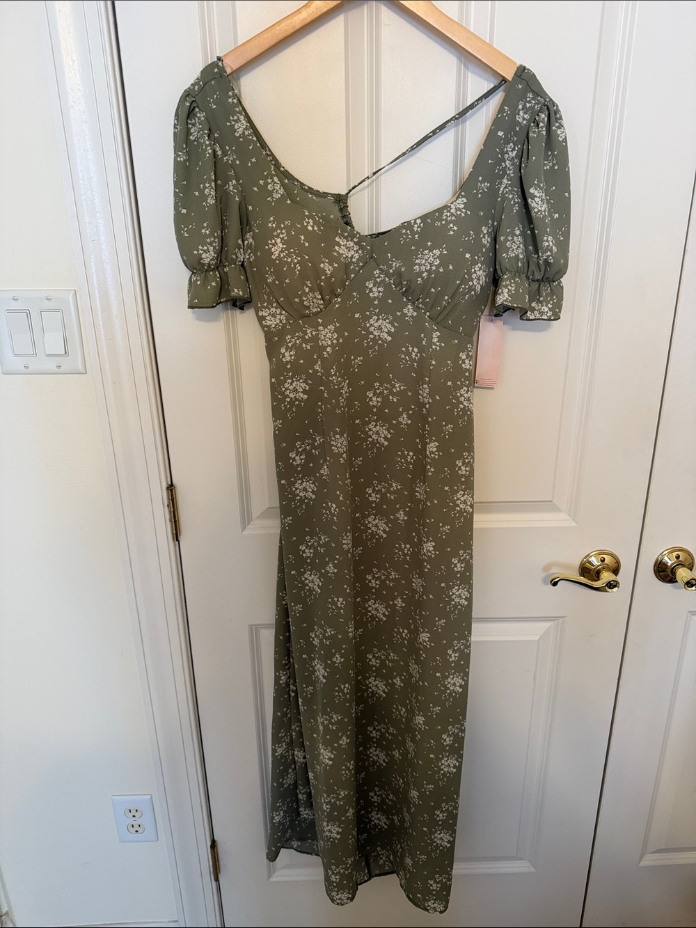 Inspired Hearts Olive Green One-Shoulder Floral Maxi Dress